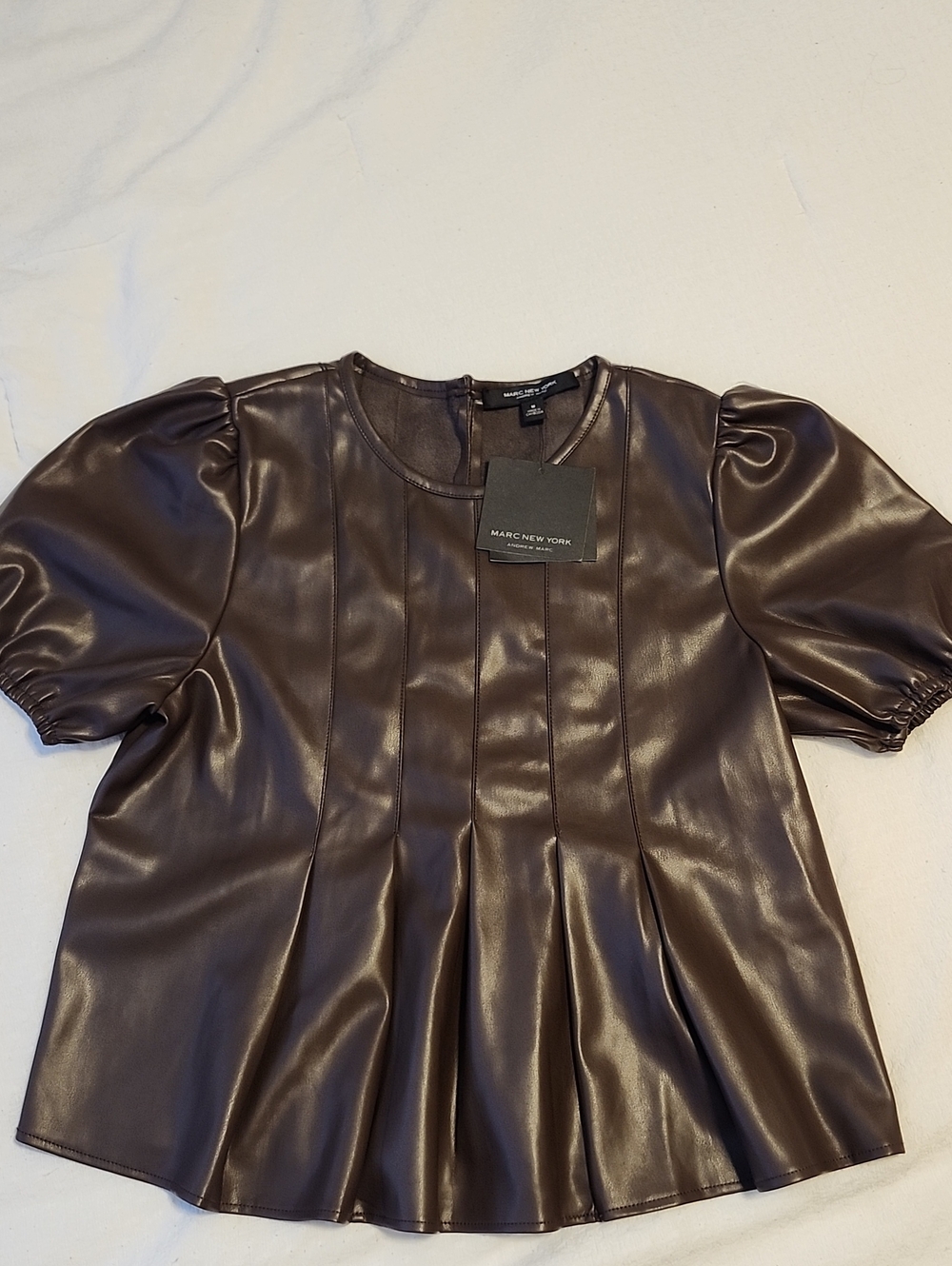 Marc New York Chocolate Brown Faux Leather Peplum Top